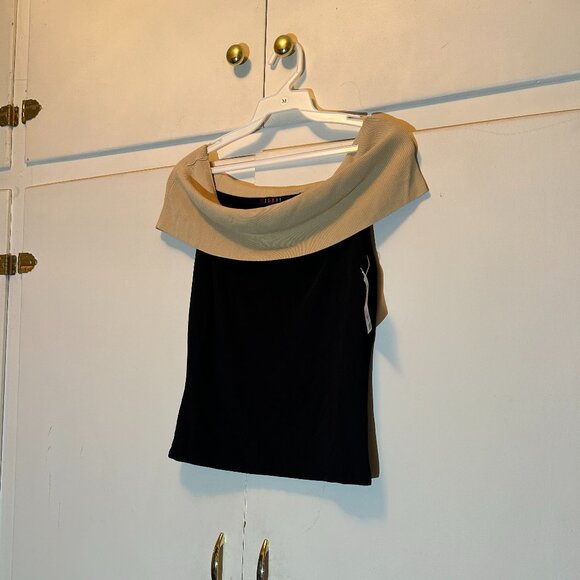 Cyrus Black and Beige Sleeveless  NWT Stretch Droop Neckline Top - Picture 2 of 7